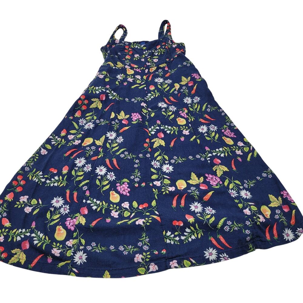 Old Navy linen fruit vegetable floral midi dress navy medium